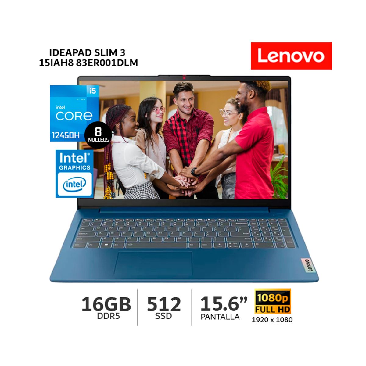 LENOVO - Laptop Lenovo IdeaPad Slim 3 Intel Core i5 12°Gen16GB RAM 512GB SSD 156” FHD Wind 83ER001DLM
