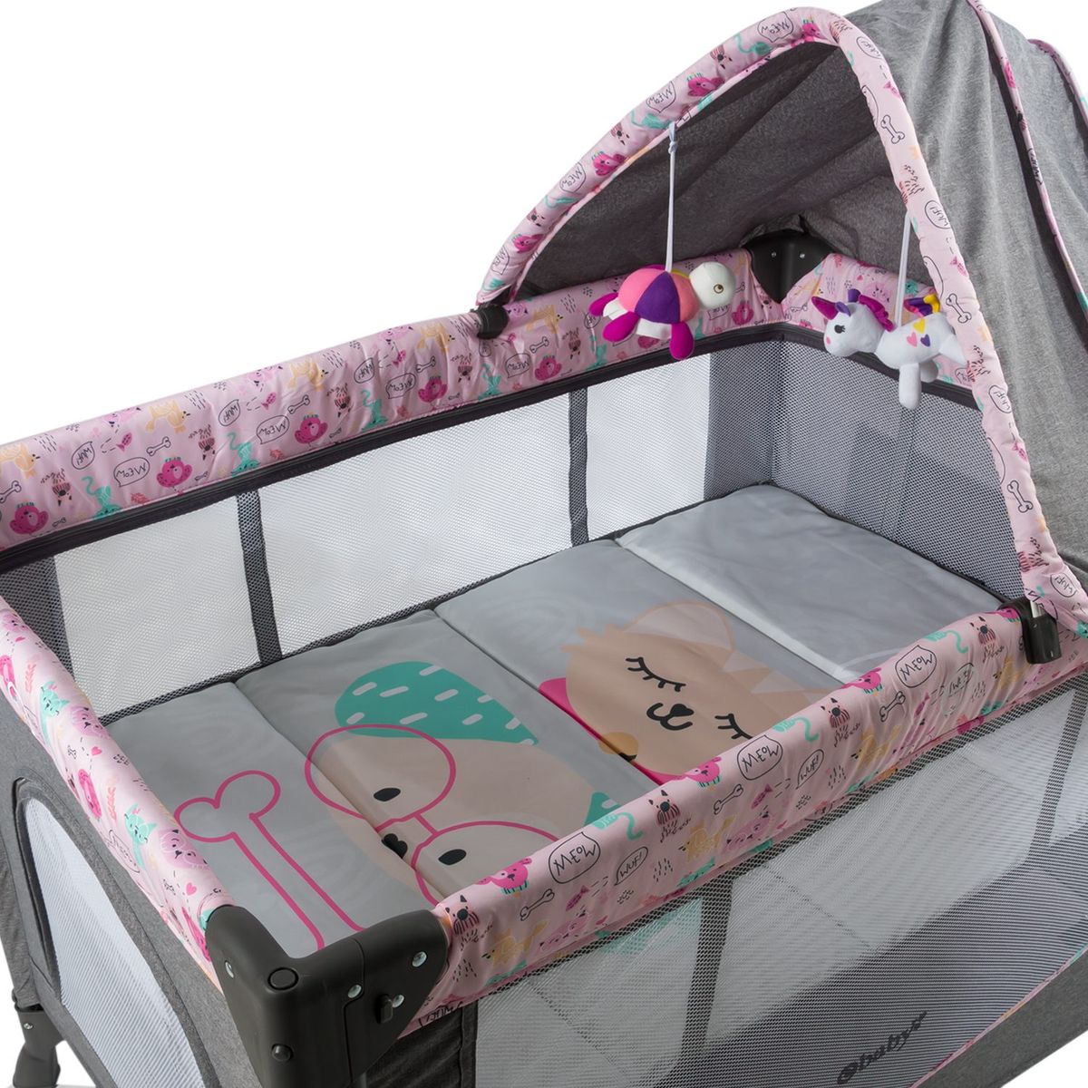 EBABY - Cuna Corral Mecedora Dacora 750-1 Con Cambiador Rosado Light