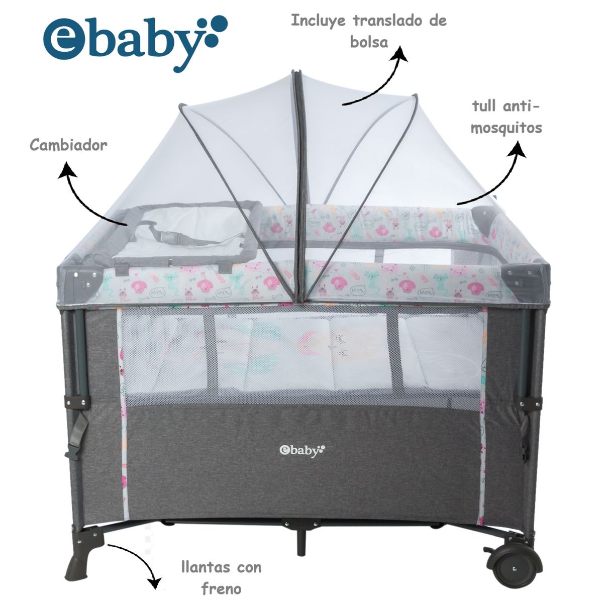 EBABY - Cuna Corral Colecho Nala 751-1 con Cambiador Palo Rosa