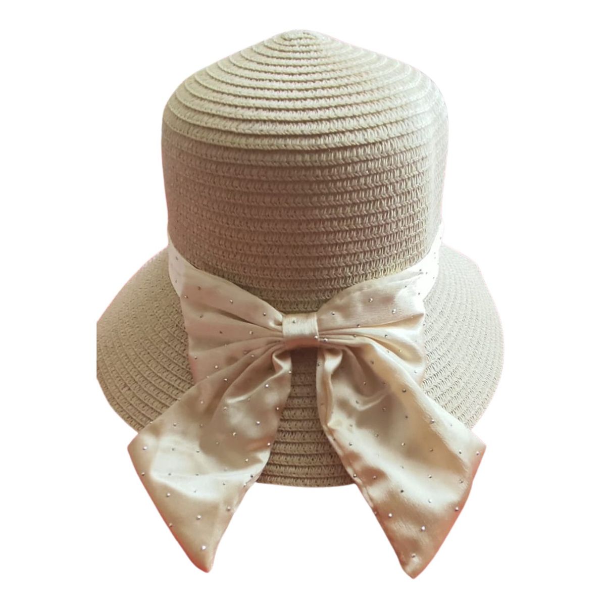 GENERICO - Sombrero Elegante con Lazo de Piedras Beige