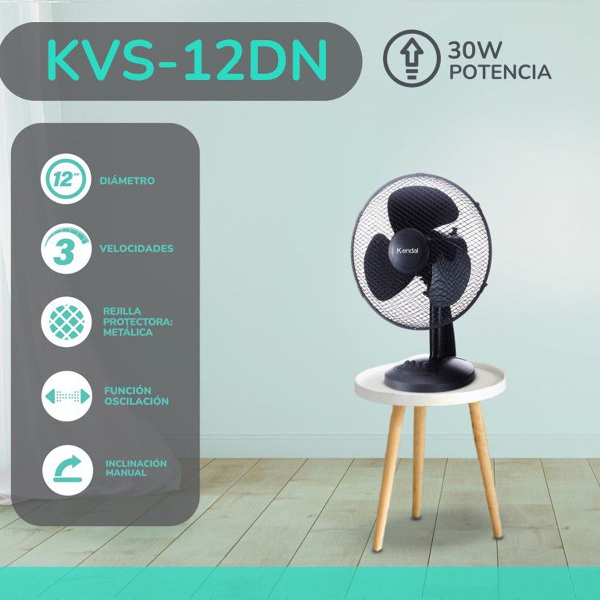 KENDAL - Ventilador Sobremesa 12 Pulgadas KVS-12DN Negro
