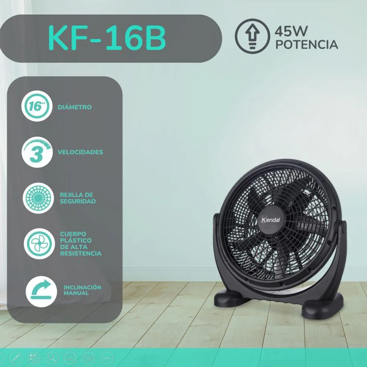 KENDAL - Ventilador BOX 16 Pulgadas KF-16B Negro