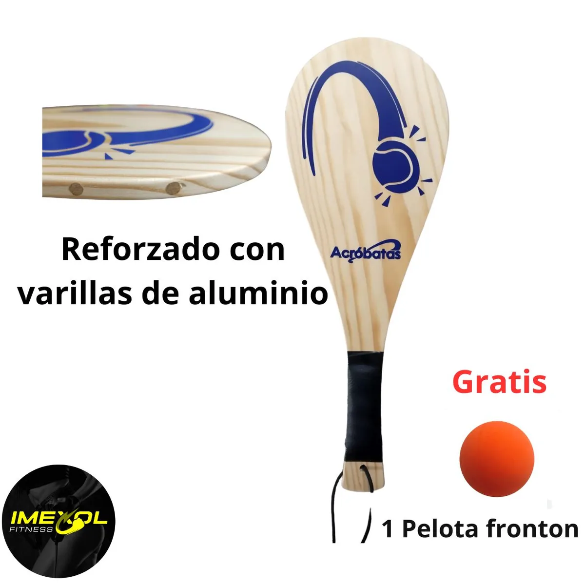 GENERICO - Raquetas Frontón Liviana reforzada aluminio 1 pelota frontón