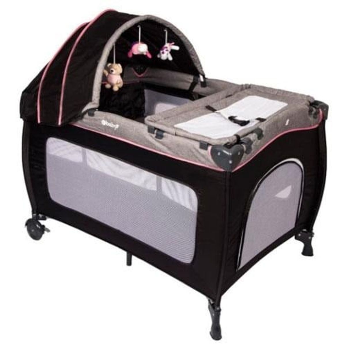 EBABY - Cuna Corral Sally 716 Rosado + Tina Plegable +Cojin