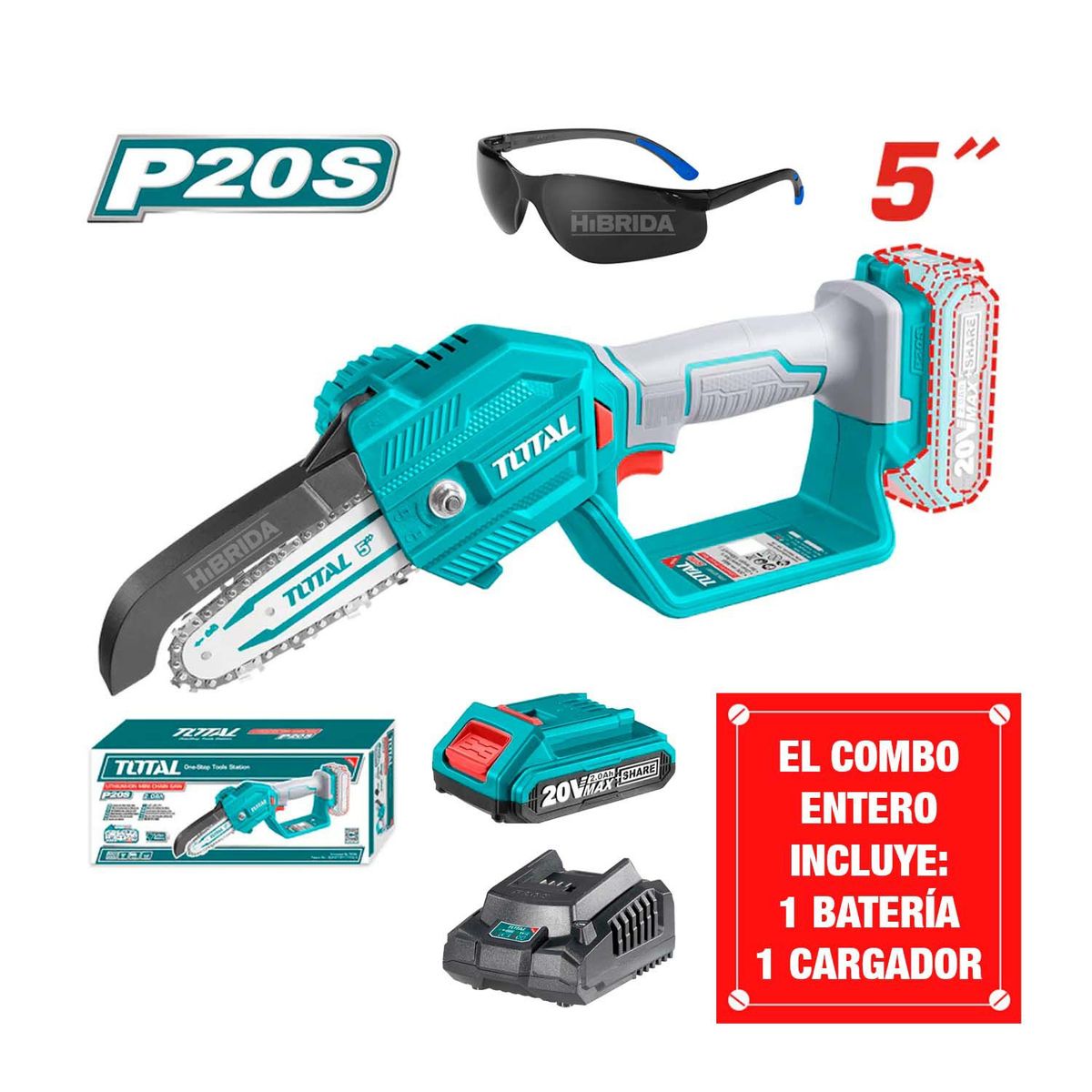 TOTAL TOOLS - MOTOSIERRA TOTAL 20V INALÁMBRICO JARDINERÍA MÁS 1 BATERÍA - COMBO