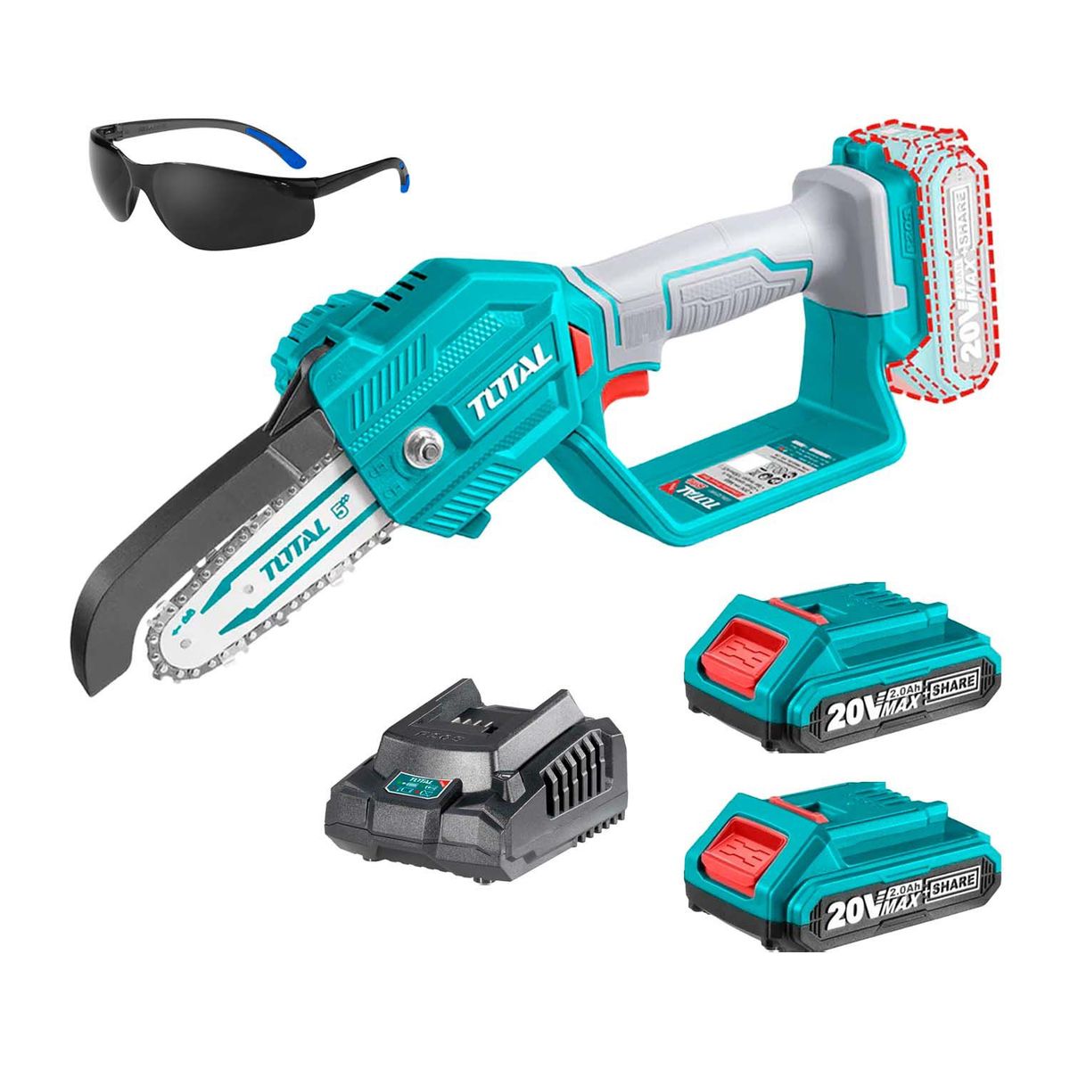 TOTAL TOOLS - MOTOSIERRA TOTAL INALÁMBRICA 20V JARDINERÍA 2 BATERÍAS - COMBO