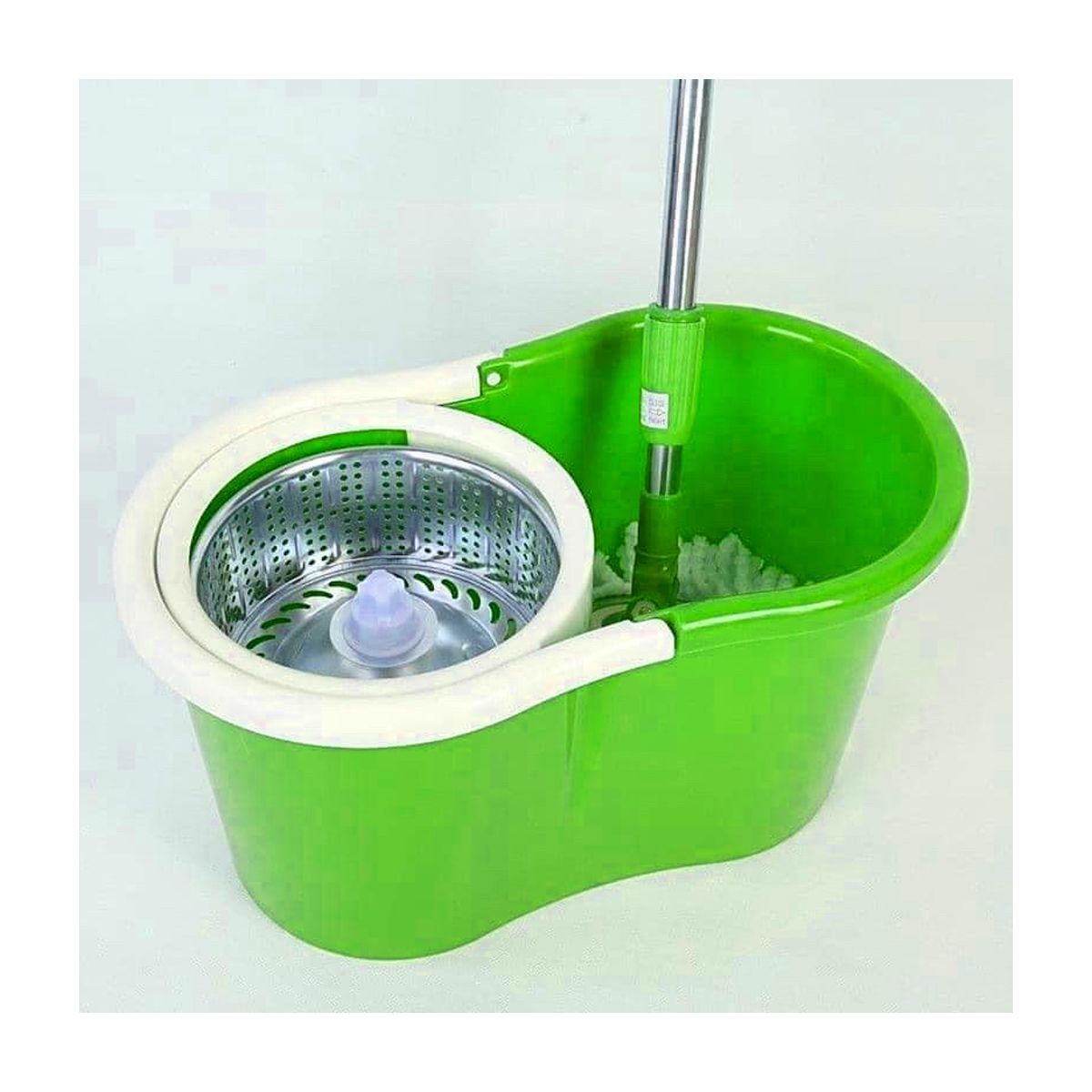 GRETAIL - Trapeador Escurridor Giratorio Con 2 Mopas Acero Verde