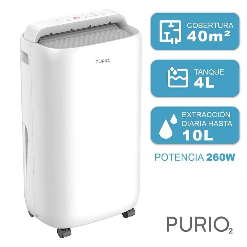 PURIO - Deshumedecedor Purio ALFA 10L tanque 4L panel táctil