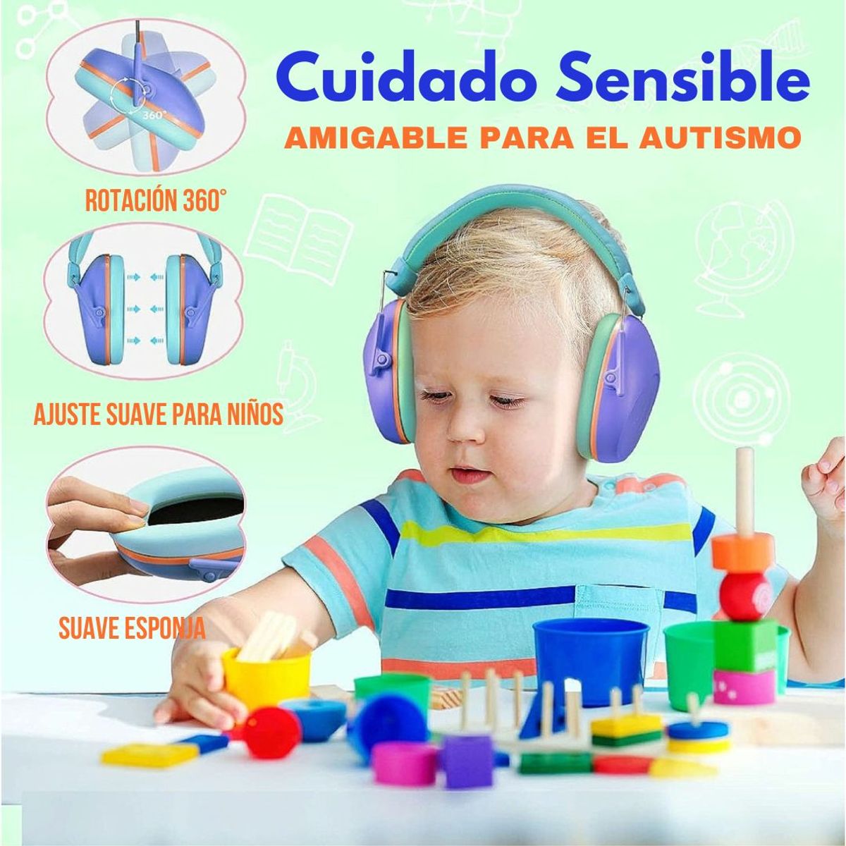 GENERICO - Audífonos Antiruido Orejeras para Niños 3-15 años Reducción de Ruido 28dB Lila Celeste  - ONH