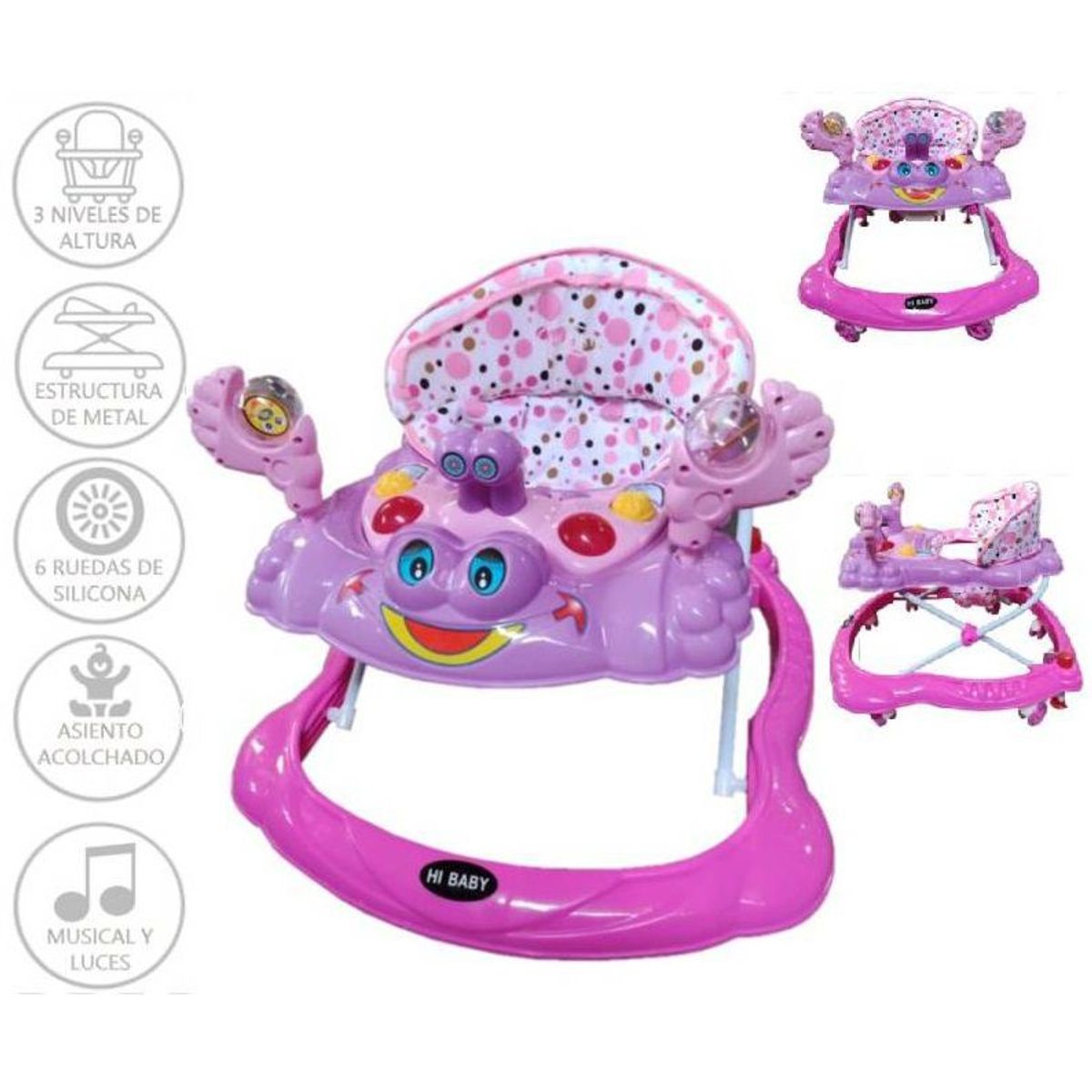HI BABY - Hi Baby Andador Musical y Luces CANGREJO Rosado y Morado