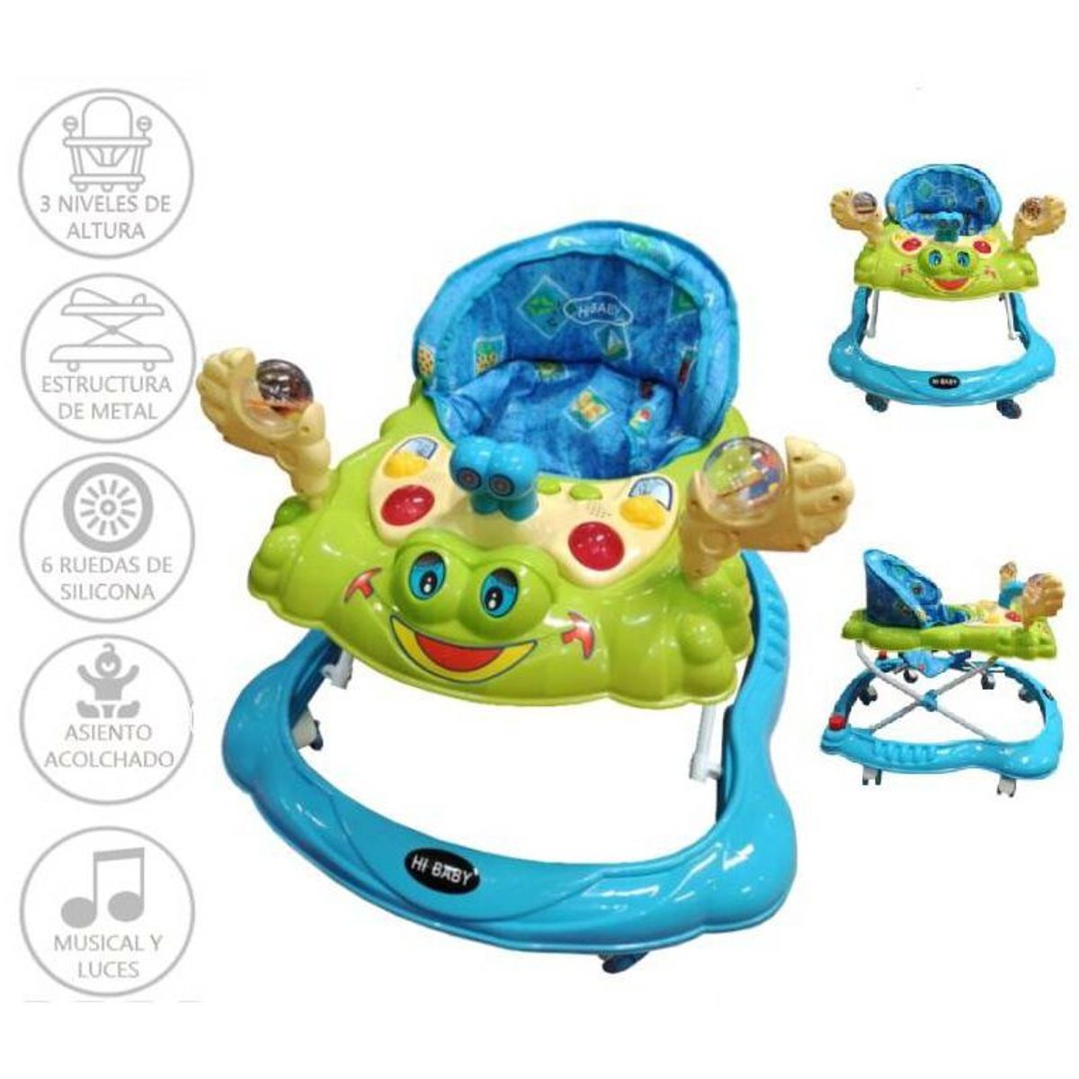 HI BABY - Hi Baby Andador Musical y Luces CANGREJO Verde y Celeste