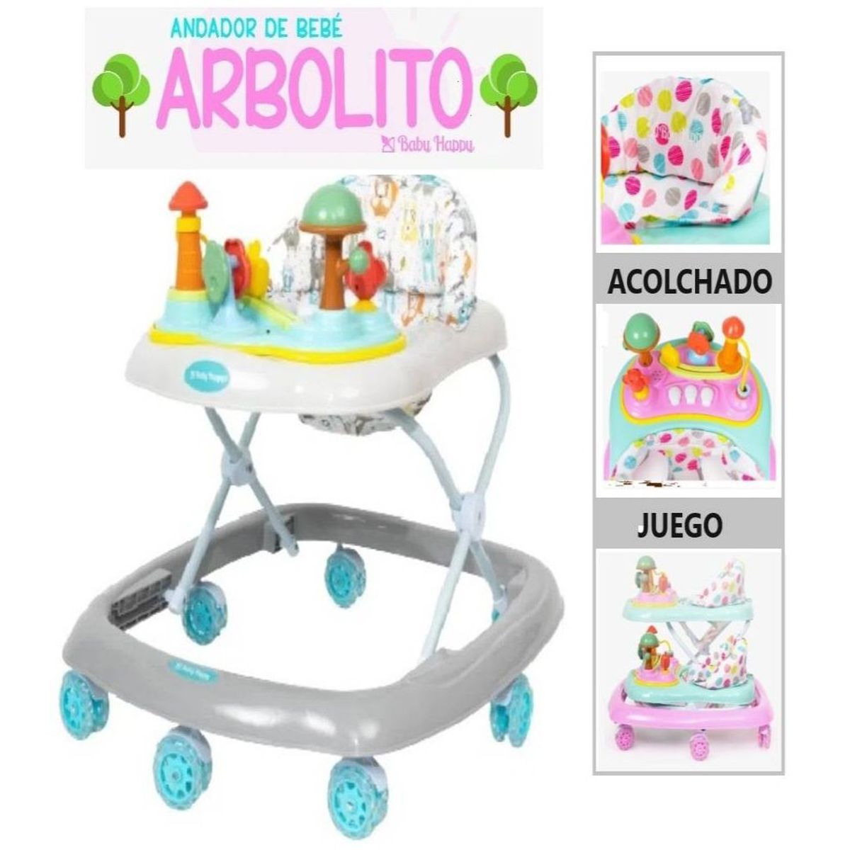 BABY HAPPY - Andador Musical Acolchado Interactivo Arbolito Gris
