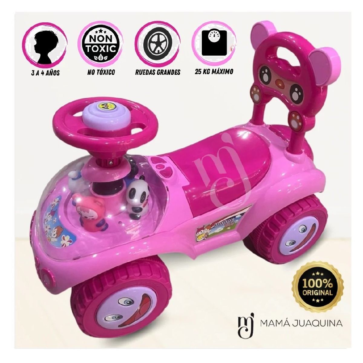BABY HAPPY - Carrito Panda con Timon con Bocina Rosado