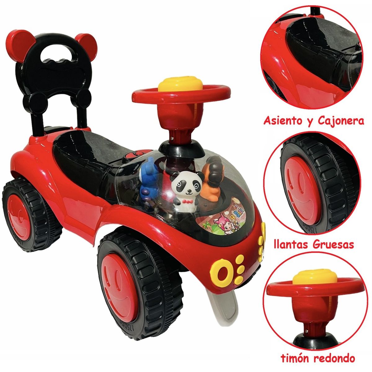 BABY HAPPY - Carrito Panda con Timon con Bocina Rojo