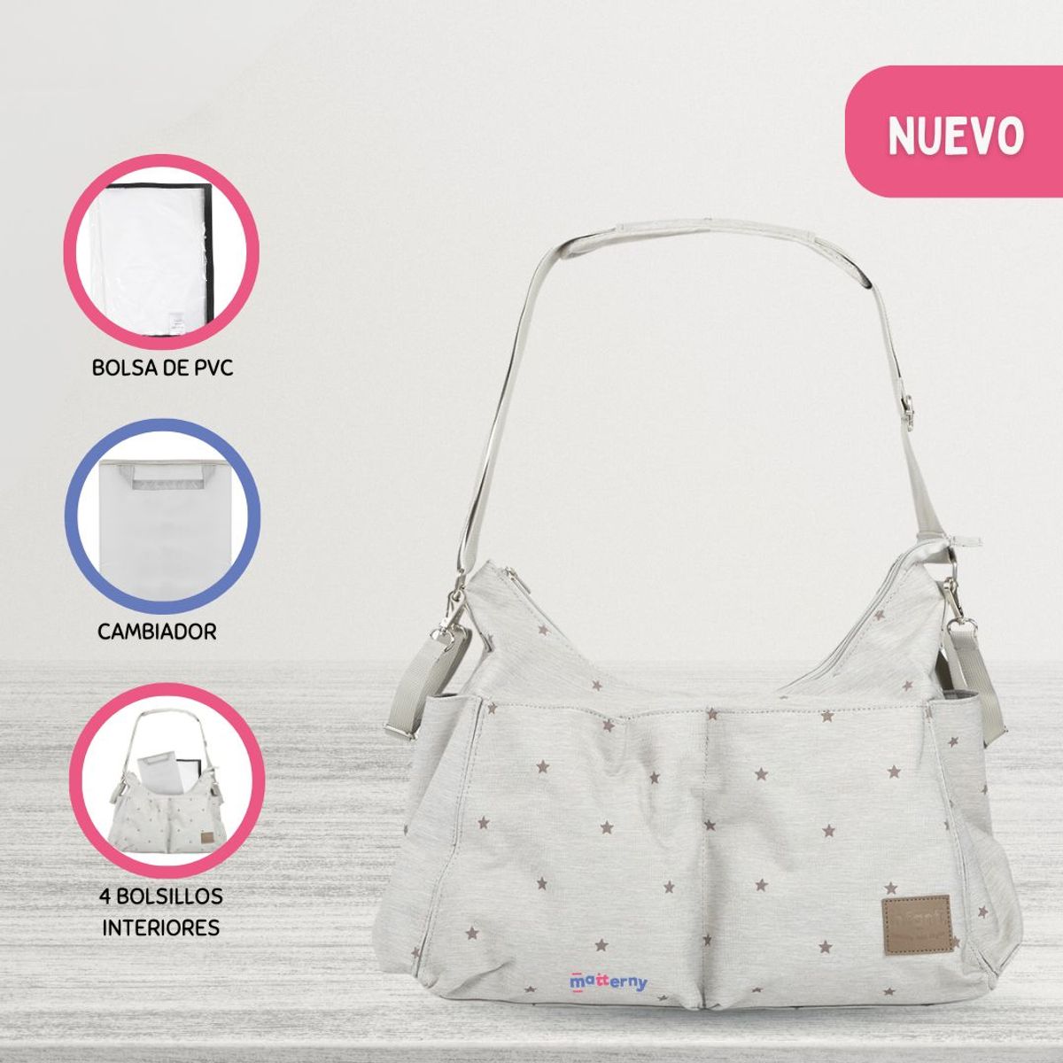 INFANTI - Bolso Pañalero para Bebé »CAPRI» Estrellas Beige