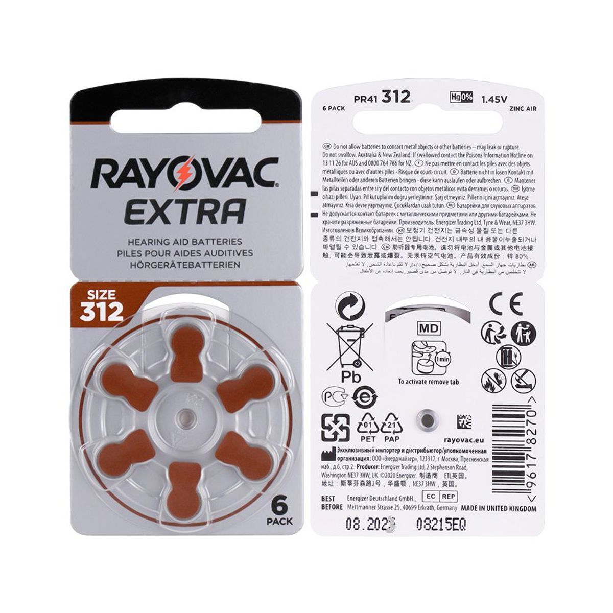 RAYOVAC - PILAS PARA AUDIFONOS MEDICADOS RAYOVAC 312 x 6 PILAS