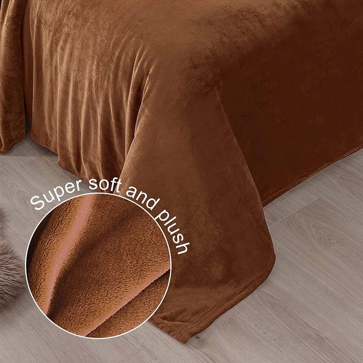 GENERICO - CUBRECAMA DOS PLAZAS Y MEDIA QUEEN DE PELUCHE PELO CORTO CAMELLO