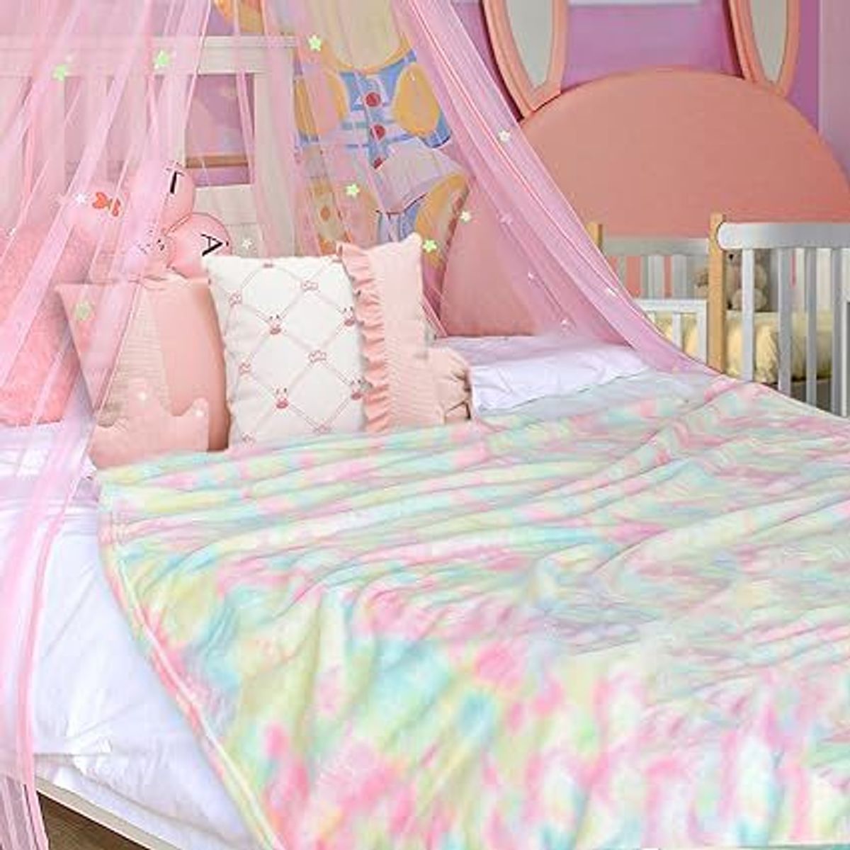 GENERICO - CUBRECAMA DOS PLAZAS Y MEDIA QUEEN DE PELUCHE PELO CORTO ARCOIRIS