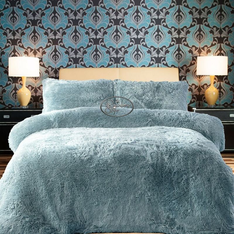 GENERICO - cubrecama PLAZA Y MEDIA de peluche pelo corto VERDE CEMENTO