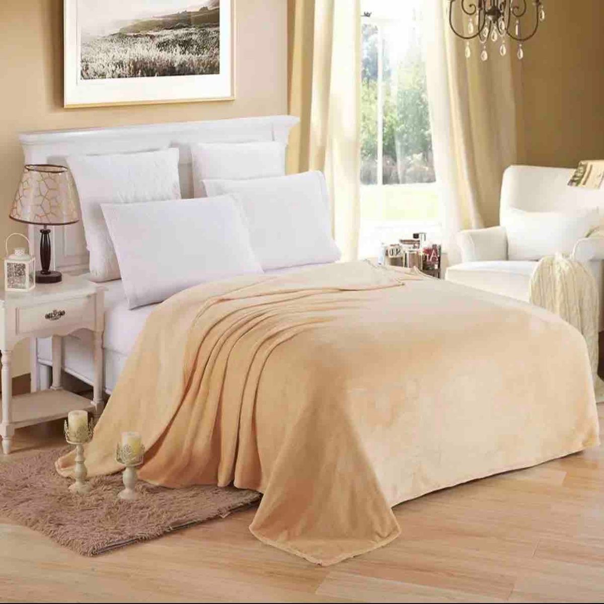 CUBRECAMA DOS PLAZAS DE PELUCHE PELO CORTO BEIGE, marca GENERICO - Foto Principal