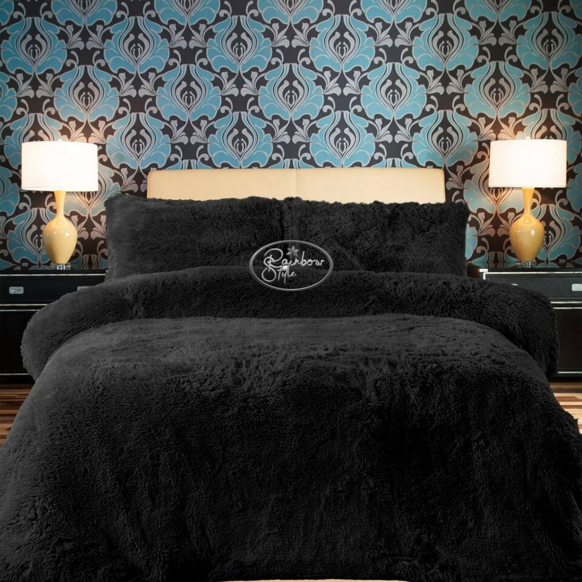 GENERICO - CUBRECAMA DOS PLAZAS DE PELUCHE PELO CORTO NEGRO