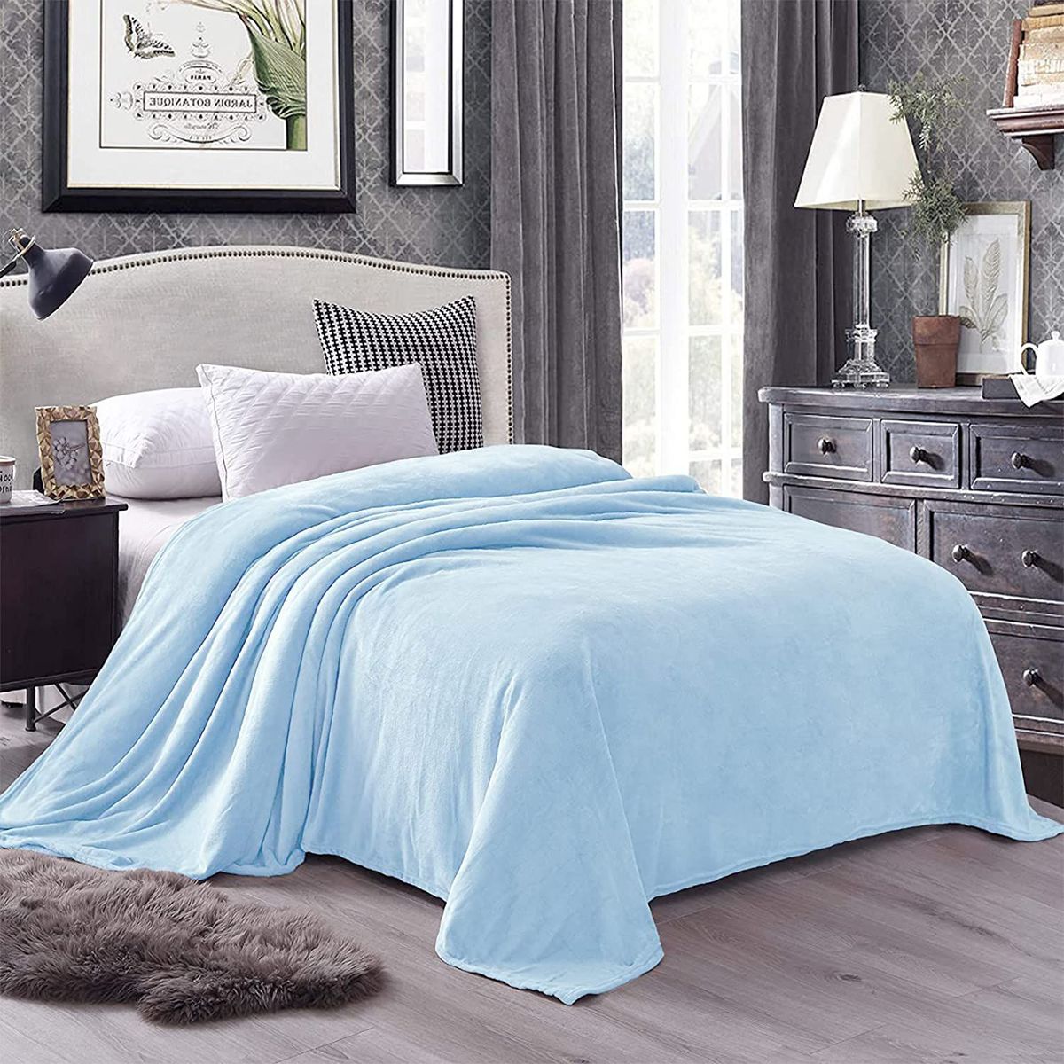 GENERICO - cubrecama PLAZA Y MEDIA de peluche pelo corto CELESTE