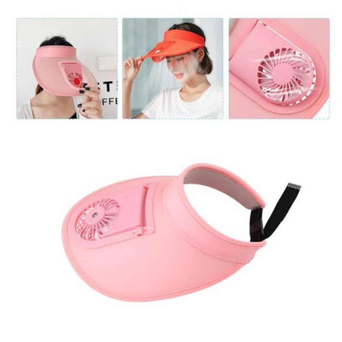 GENERICO - Visera con Ventilador Recargable Mujer Verano Rosado