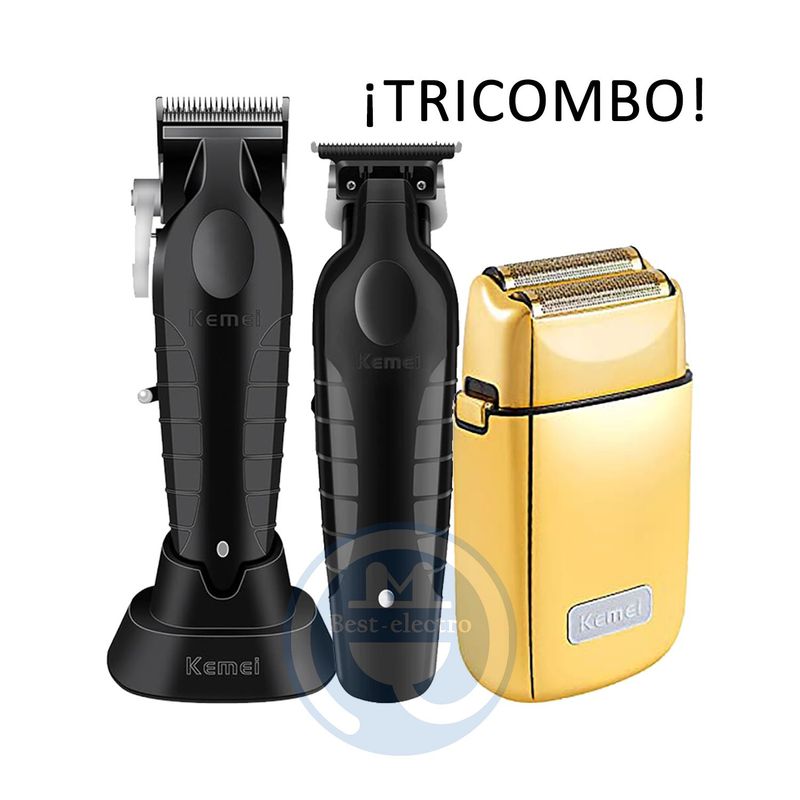 KEMEI - Tricombo Kemei Cortadora KM2296 con Trimmer KM2299 y Afeitadora KMTX1