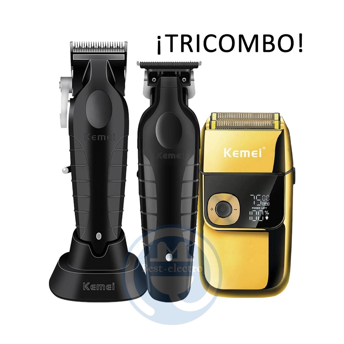 KEMEI - Tricombo Kemei Cortadora KM2296 con Trimmer KM2299 y Afeitadora KM2028