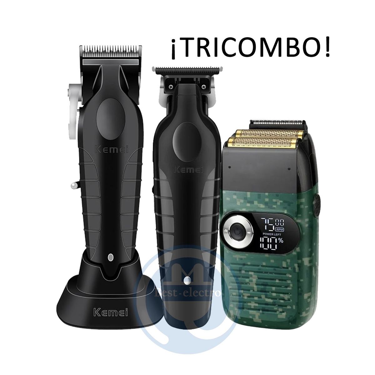 KEMEI - Tricombo Kemei Cortadora KM2296 con Trimmer KM2299 y Afeitadora KM2027