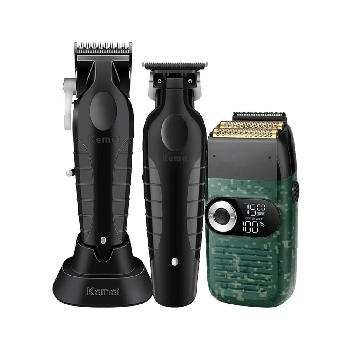 KEMEI - Tricombo Kemei Cortadora KM2296 con Trimmer KM2299 y Afeitadora KM2027