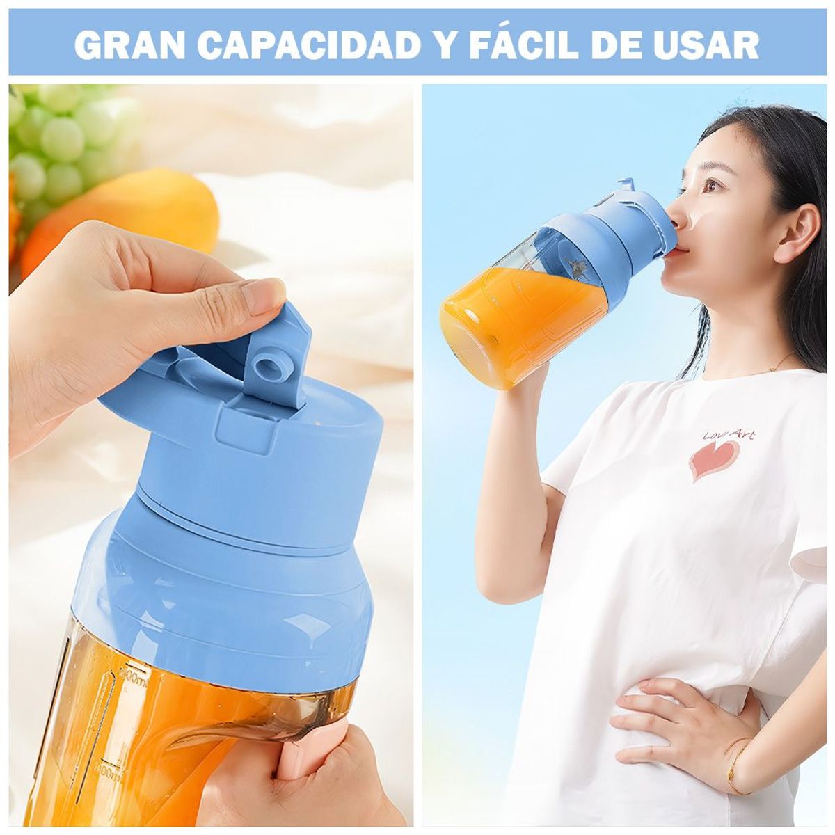 KELLER - Licuadora Botella Portátil Inalámbrica 1500ml Celeste Q18