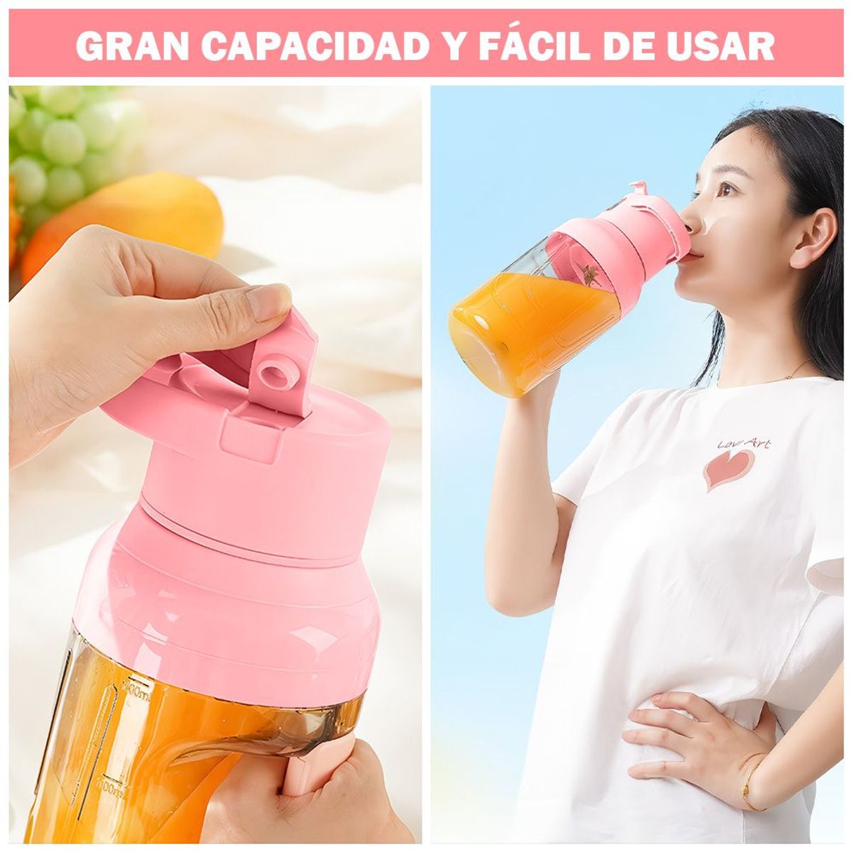 KELLER - Licuadora Botella Portátil Inalámbrica 1500ml Rosado Q18