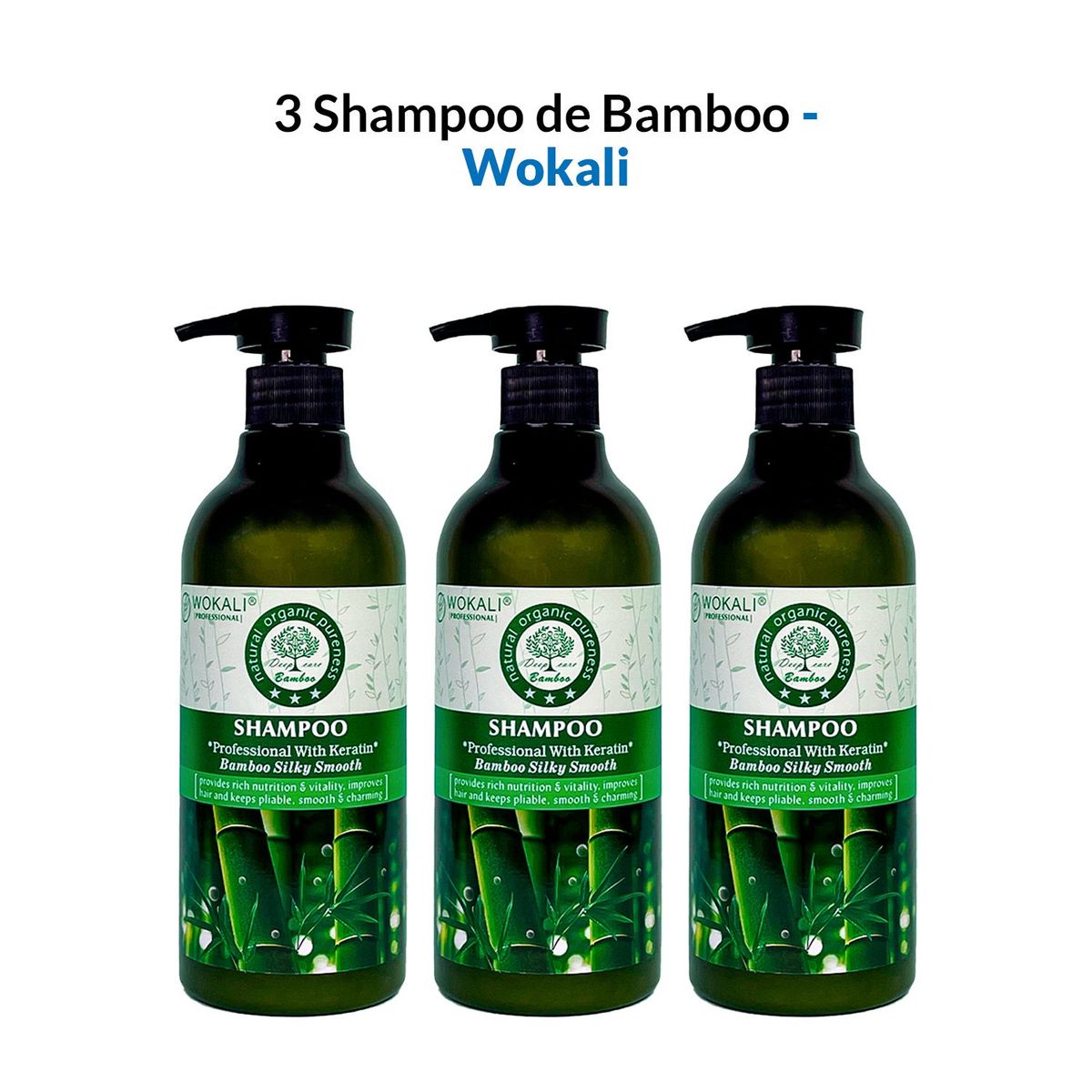GENERICO - 3 Shampoo de Bamboo 550ml - Wokali