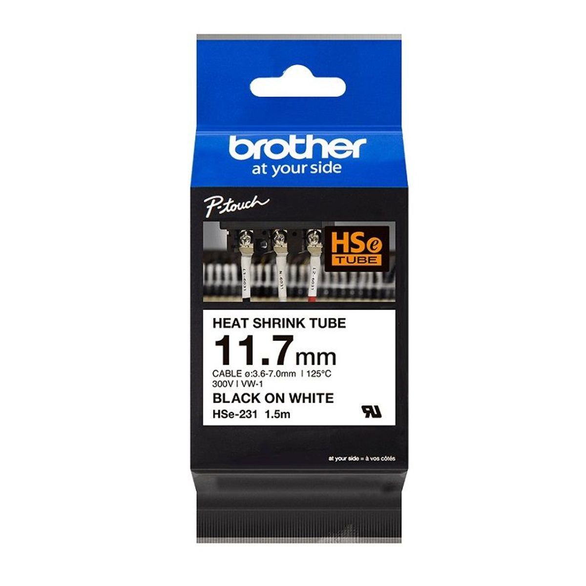 BROTHER - Cinta Brother HSe-231 Termocontraible (11.7mm x 1.5 mts) Blanco/Negro.