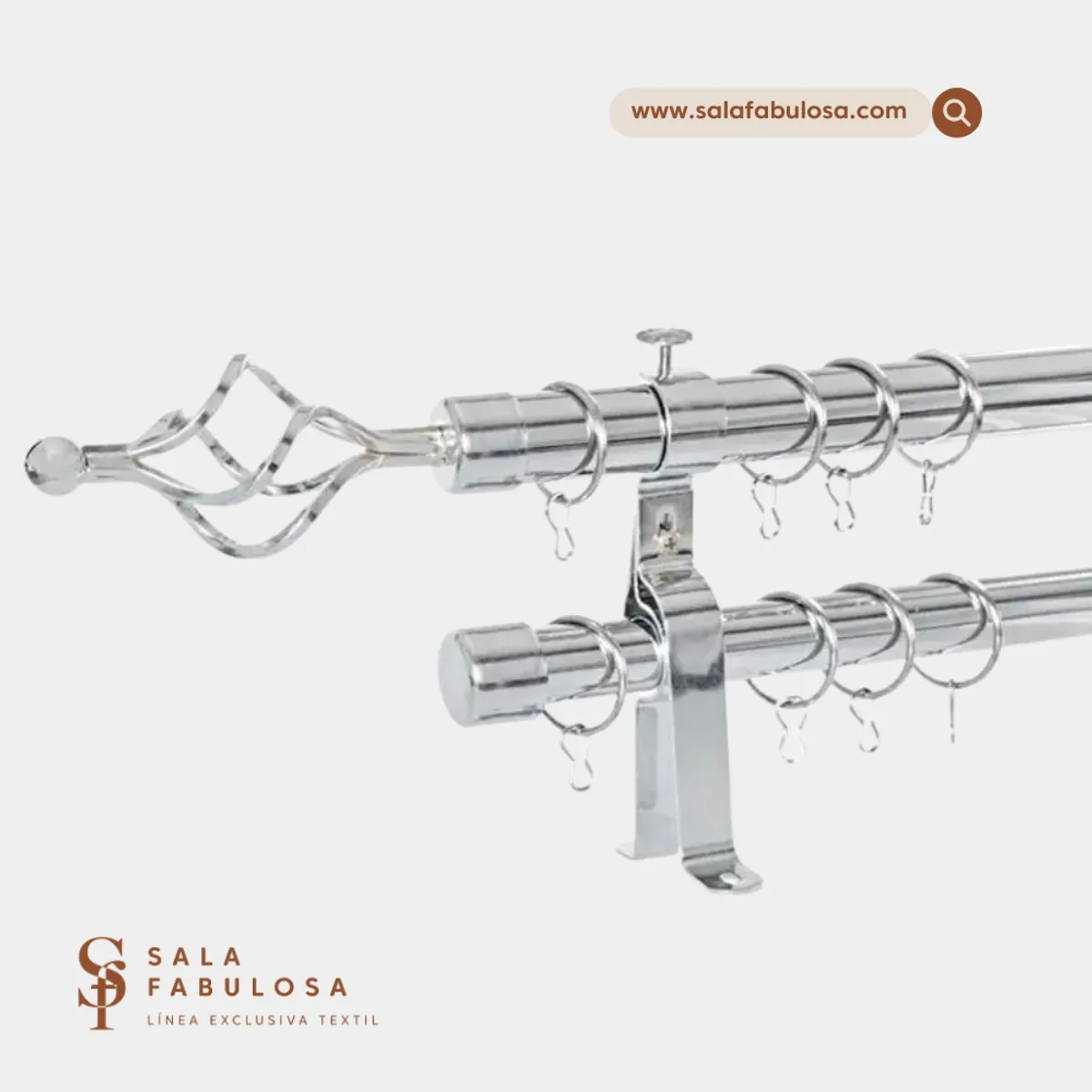 SALA FABULOSA - Barra / tubo de cortina decorativo doble graduable de 1.60 a 3 mts