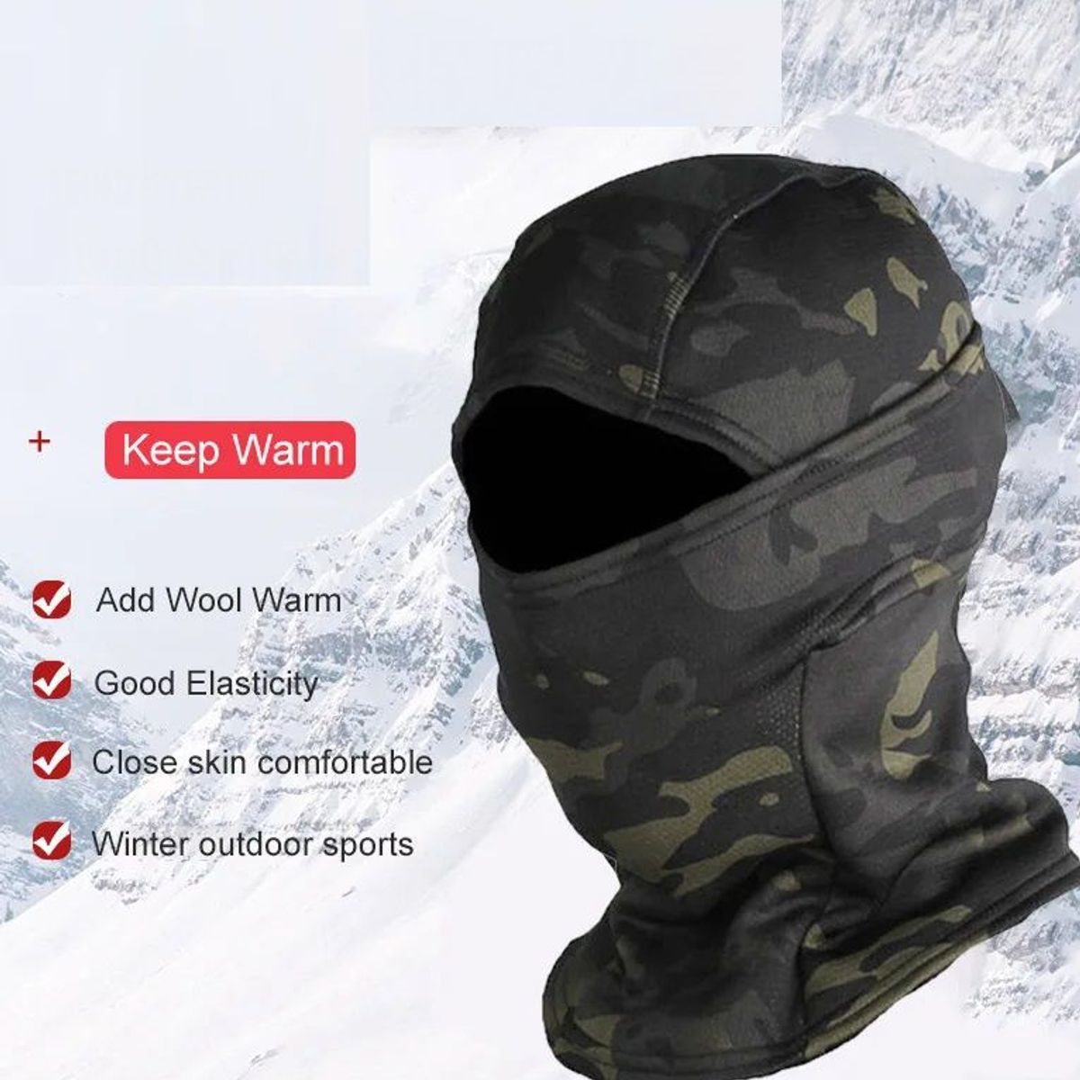 GENERICO - Balaclava Mascara Cortaviento Pasa montaña MULTICAM NEGRO