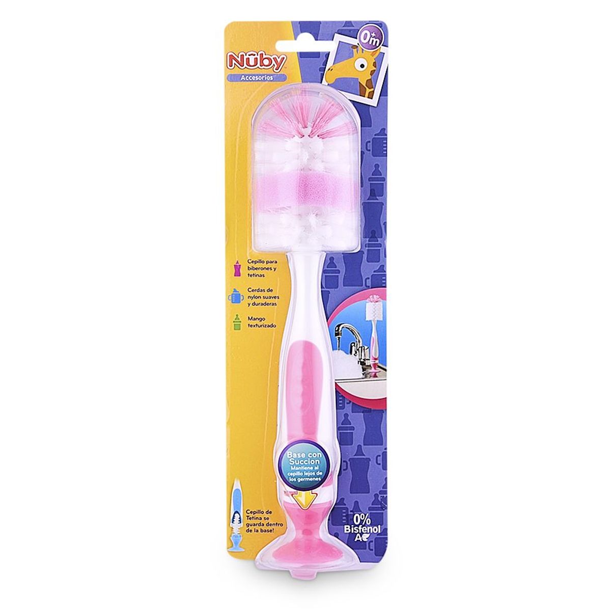 NUBY - Cepillo Para Biberón Y Tetina Rosado Nuby