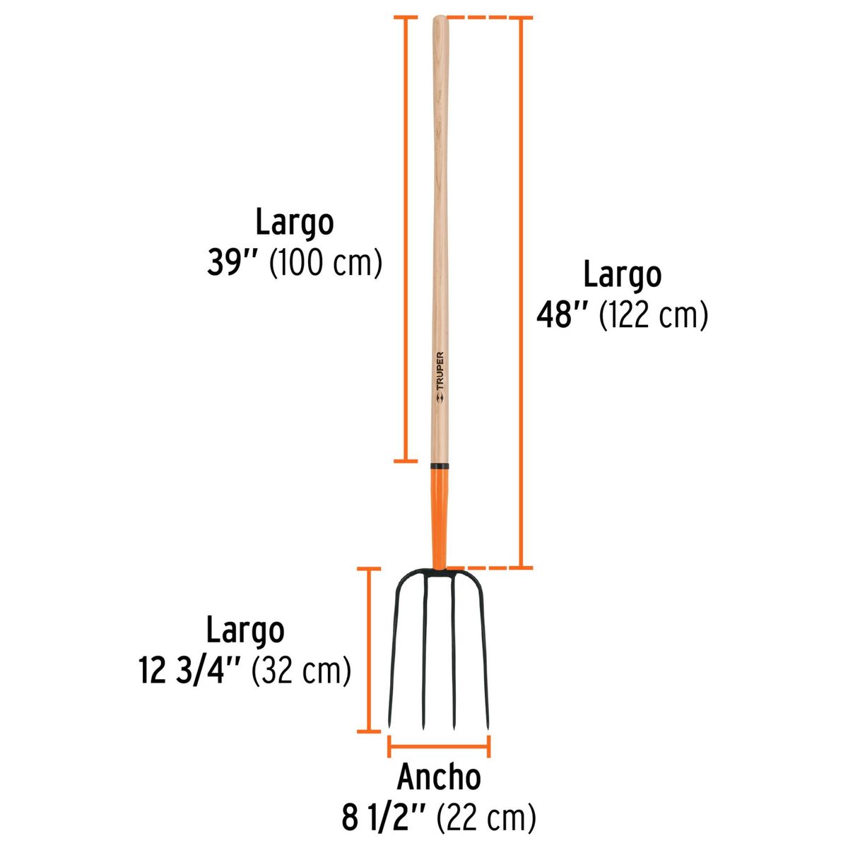TRUPER - Trinche Bieldo para paja, 4 dientes, mango 48", Truper