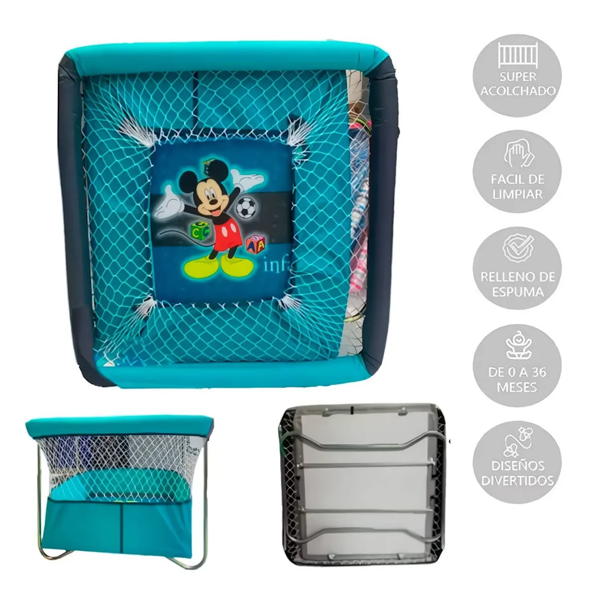 GENERICO - Corral para Bebes Acolchado Cielo Turquesa