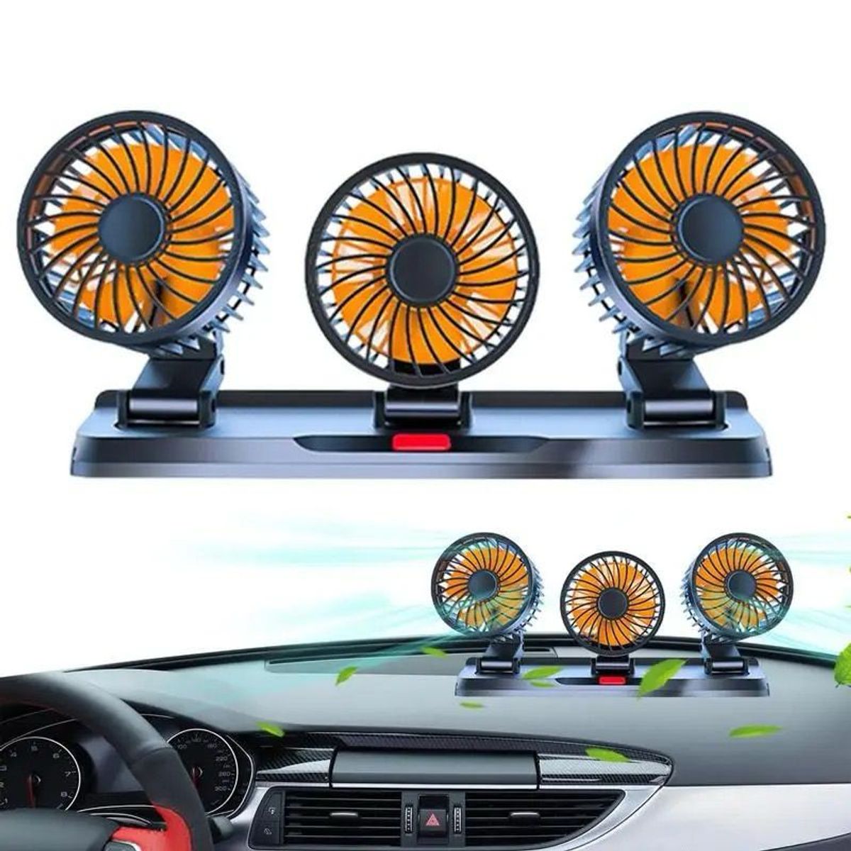 GENERICO - Ventilador para Auto Carro de triple cabezal Giratorio 360