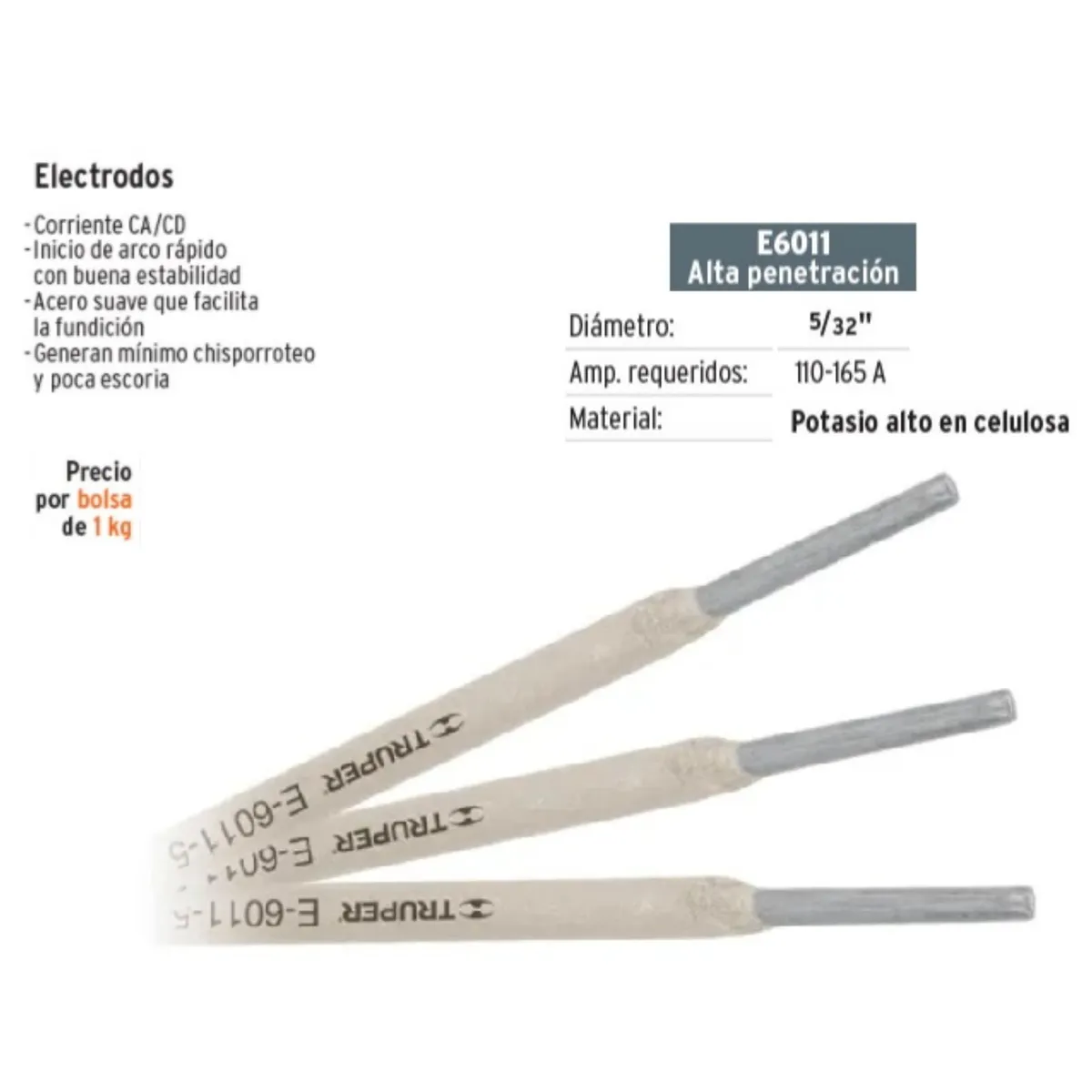 TRUPER - Electrodo 6011 de 5/32", 5 Kg Truper