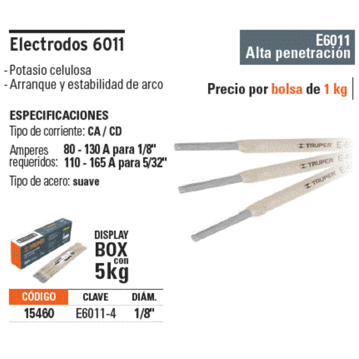 TRUPER - Electrodo 6011 de 1/8", 5 Kg Truper