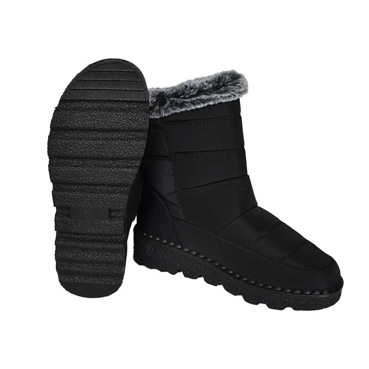 GENERICO - BOTA IMPERMEABLE ACOLCHADA PARA NIEVE Y LLUVIA SHERPA PLUSH NEGRO