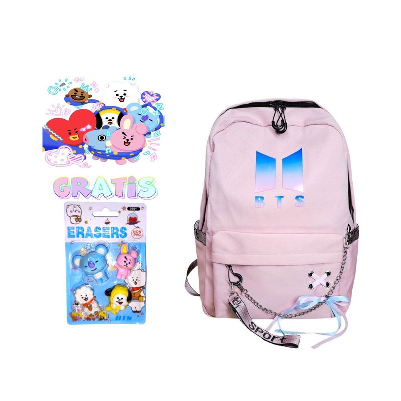 GENERICO - Mochila porta laptop diseño Kpop BTS  mas set x 4 mini borradores
