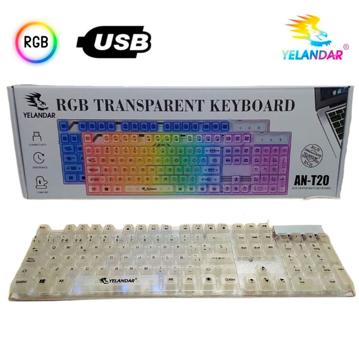 IMPORTADO MC - Teclado Transparente para PC RGB Keyboard Gamer de Computadora USB