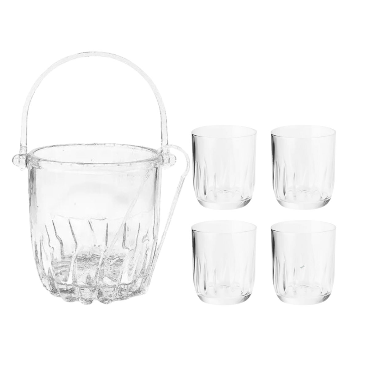 INSPIRA - Hielera de vidrio set de 5 pcs elegante hielera más 4 vasos de vidrio
