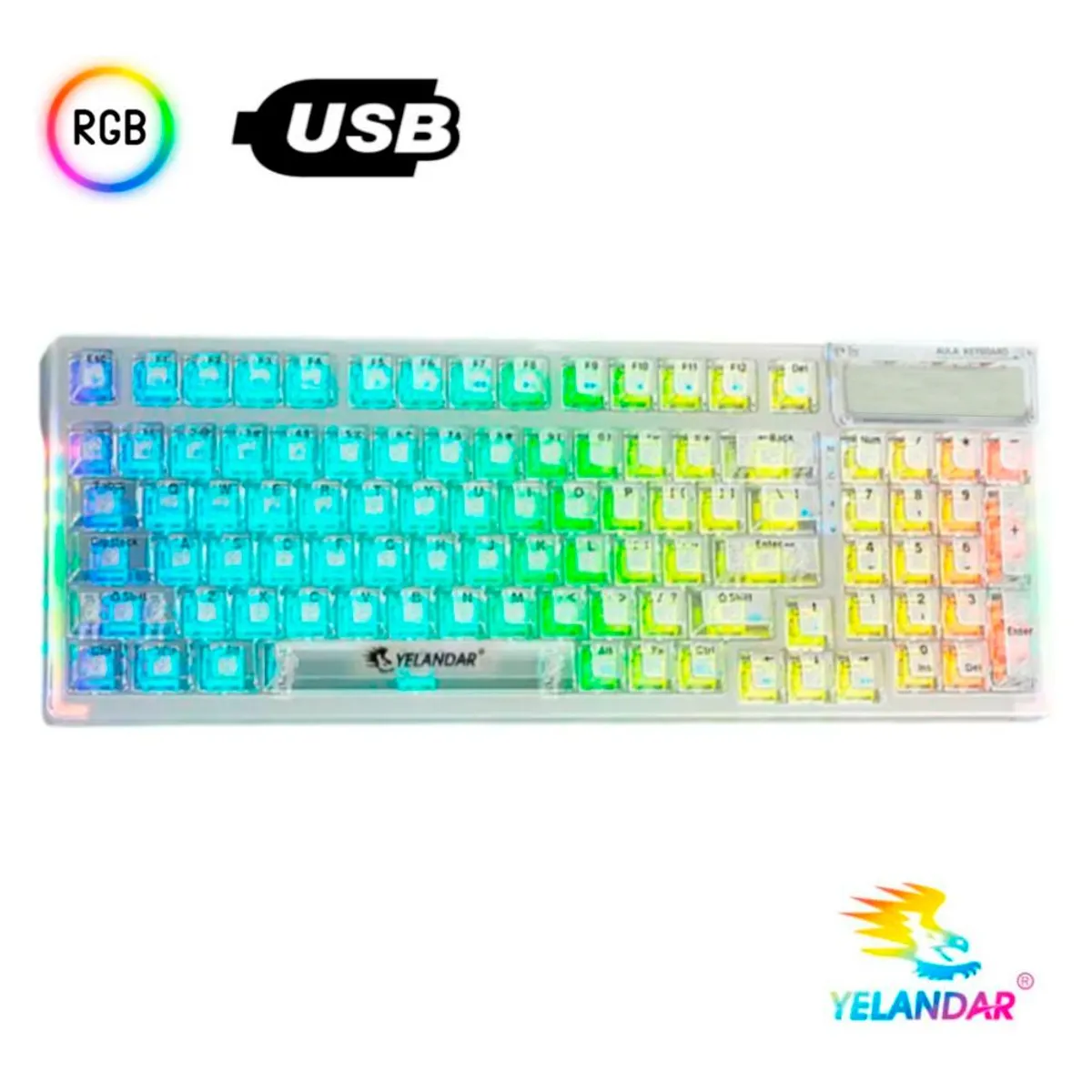 GENERICO - Teclado Transparente para PC RGB Keyboard Gamer de Computadora USB