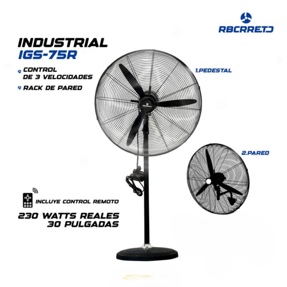 GENERICO - Ventilador Industrial De 30 Pulgadas  230W IGS-75R Control Remoto