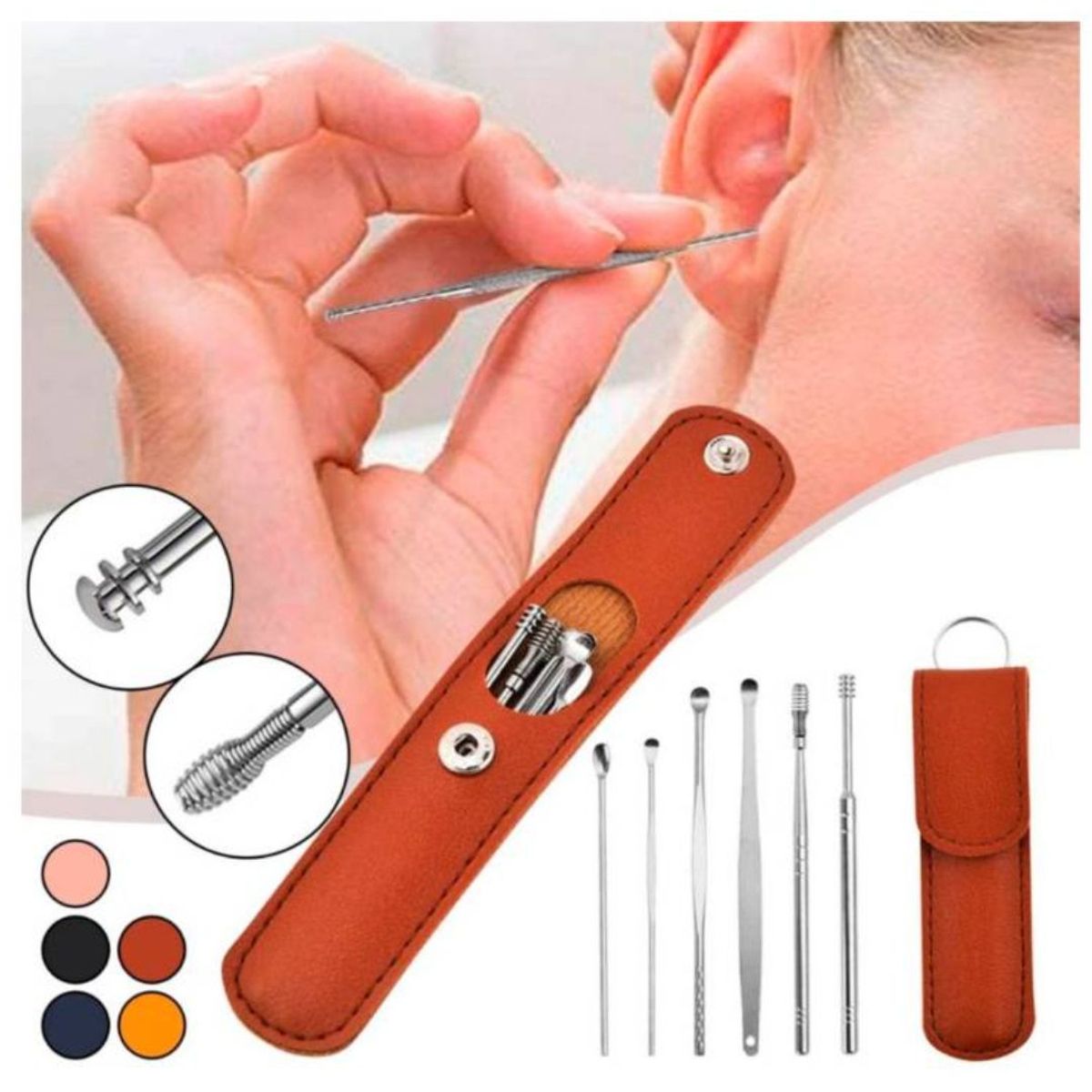 GENERICO - Set Elimina Cera de Oídos Limpieza Auricular Cerilla Acero Inoxidable